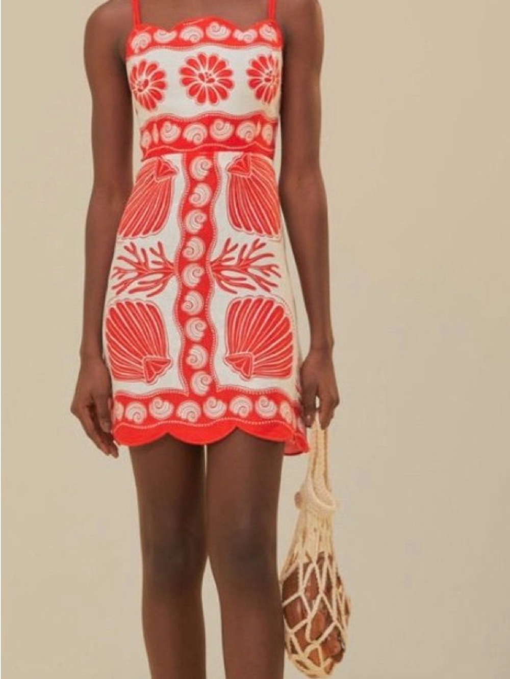 FARM Rio White Mini Dress with Coral Embroidery